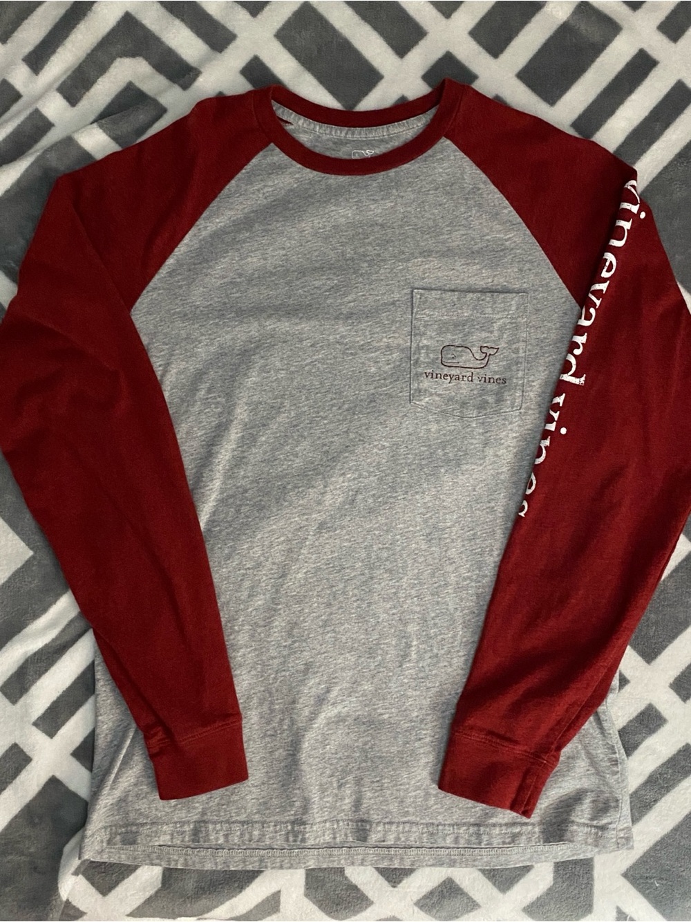 Vineyard Vines Grey and Burgundy Raglan Long-Sleeve Tee